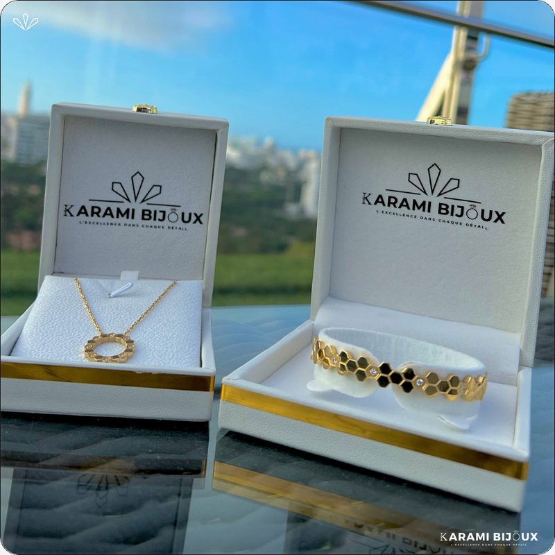 Le Set “Alvéoles d’Or” – Bracelet & Collier
