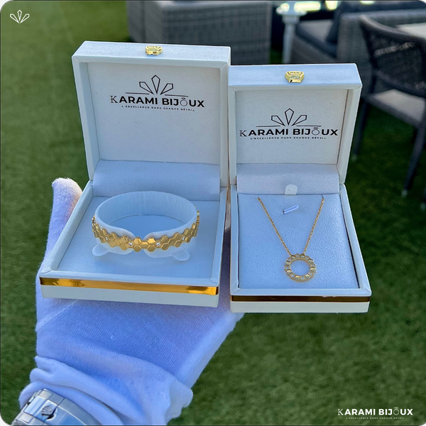 Le Set “Alvéoles d’Or” – Bracelet & Collier
