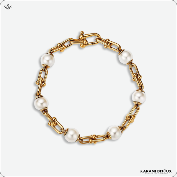 Bracelet Élégance Perles et Chaîne Dorée – Finition Or Durable