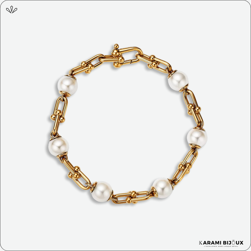 Bracelet Élégance Perles et Chaîne Dorée – Finition Or Durable